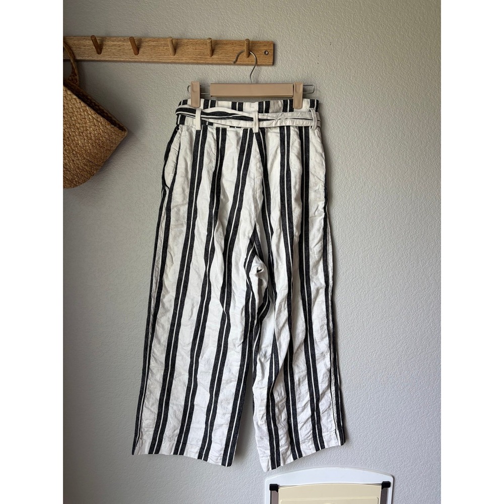 H&M Black and White Vertical-Stripe High-Waist Wide-Leg Pants with Tie Belt 6 - Picture 6 of 6